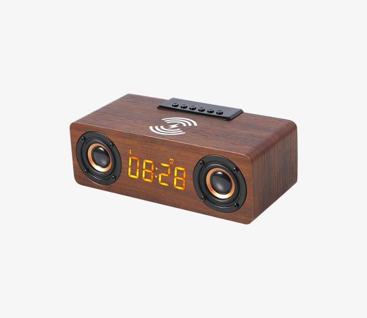 Wooden Digital Alarm Clock Wooden Digital Alarm Clock Speaker FM Radio 10W Wireless Phone Charger LED Clock