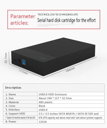 Box USB 3.0 SATA External Hard Drive Case 2.5 and 3.5 Inch Enclosure Caddy HDD SSD