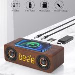 Wooden Digital Alarm Clock Speaker Wooden Digital Alarm Clock Speaker FM Radio 10W Wireless Phone Charger LED Clock