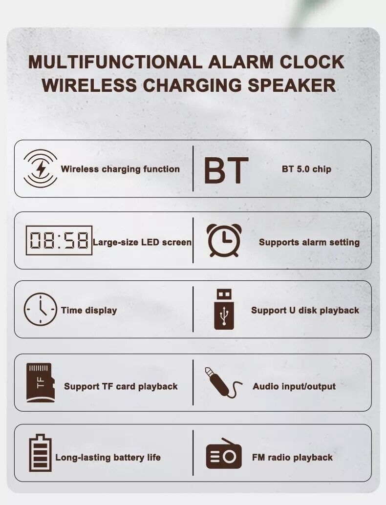 Wooden Digital Alarm Clock Speaker Wooden Digital Alarm Clock Speaker FM Radio 10W Wireless Phone Charger LED Clock