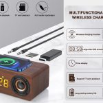 Wooden Digital Alarm Clock Speaker Wooden Digital Alarm Clock Speaker FM Radio 10W Wireless Phone Charger LED Clock